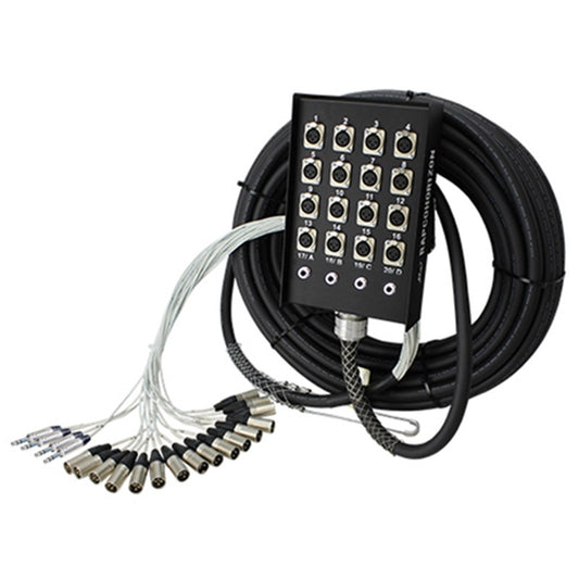 RapcoHorizon NSPL snake shown at an angle with 16-channel stage box and branded side panel above coiled cable