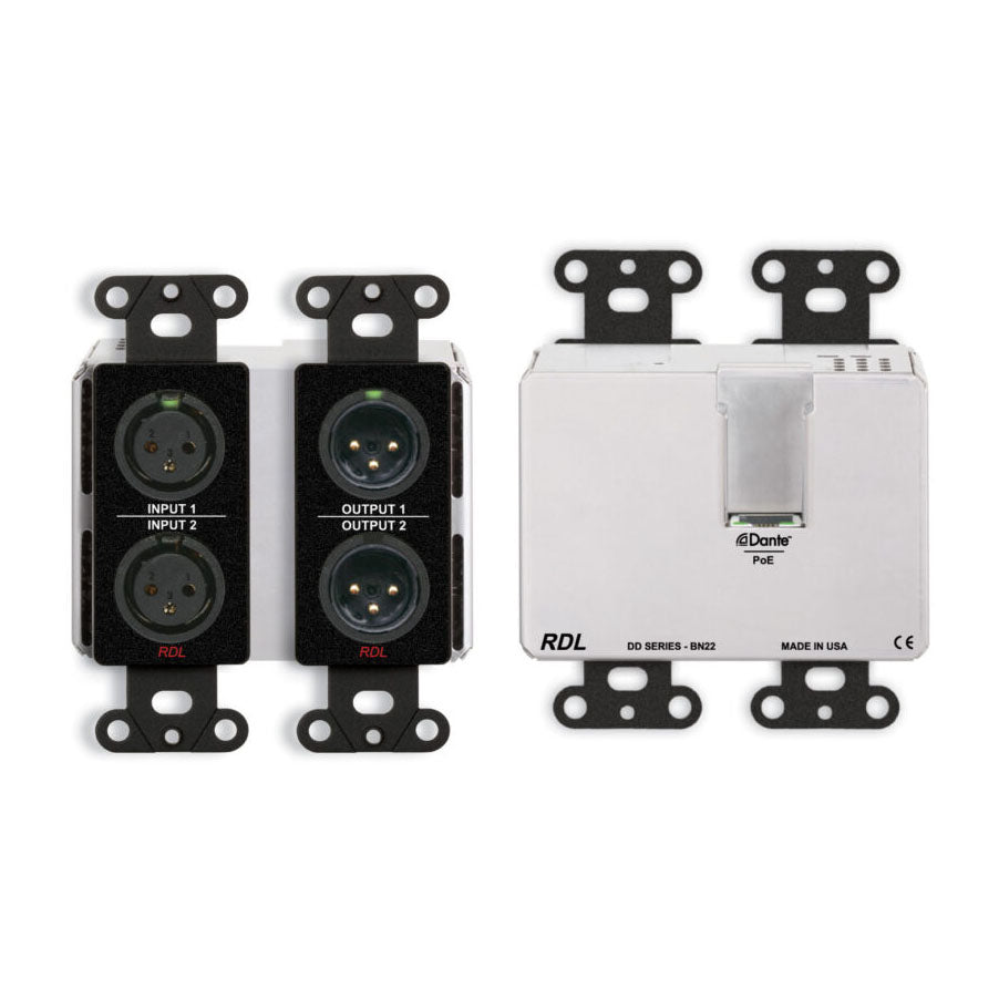 RDL DDB-BN22 Wall-Mounted Bi-Directional Mic/Line Dante Interface 2 x 2