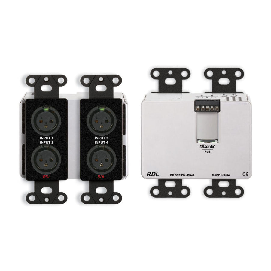 RDL DDB-BN40 Wall-Mounted Bi-Directional Mic/Line Dante Interface 4 x 2