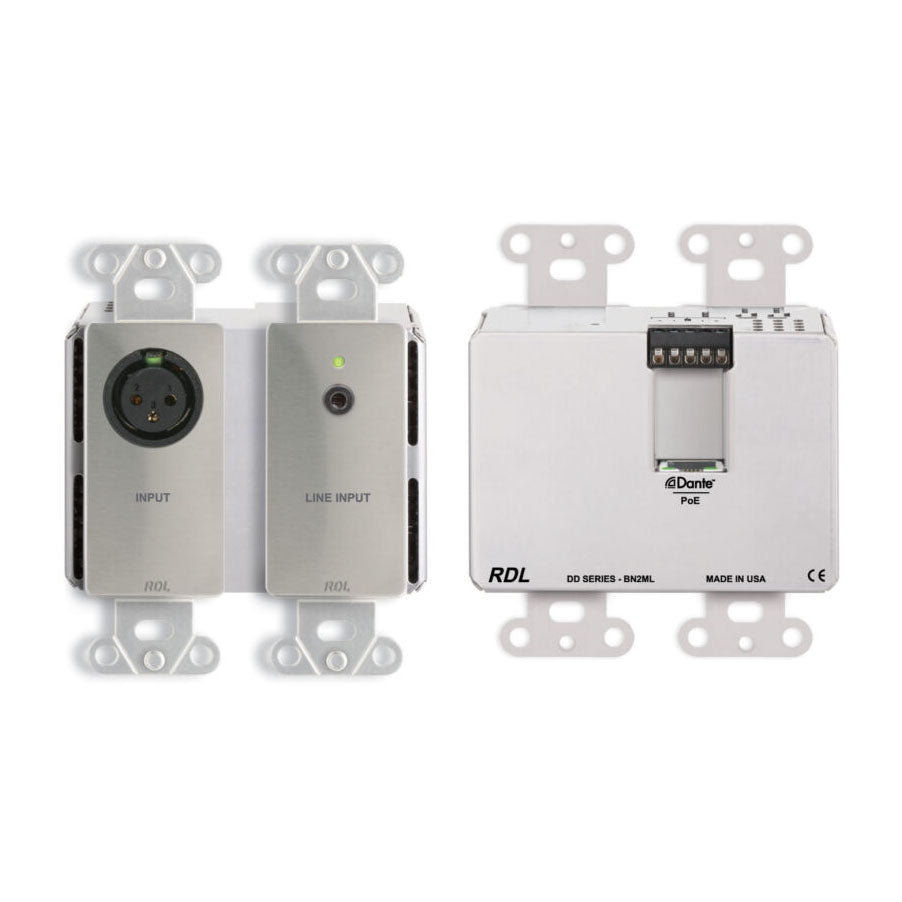 RDL DDS-BN2ML Wall-Mounted Bi-Directional Mic/Line Dante Interface 2 x 2