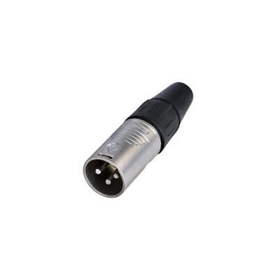 REAN RC3M-D 3-pole XLR male connector angled view showing pins and silver housing