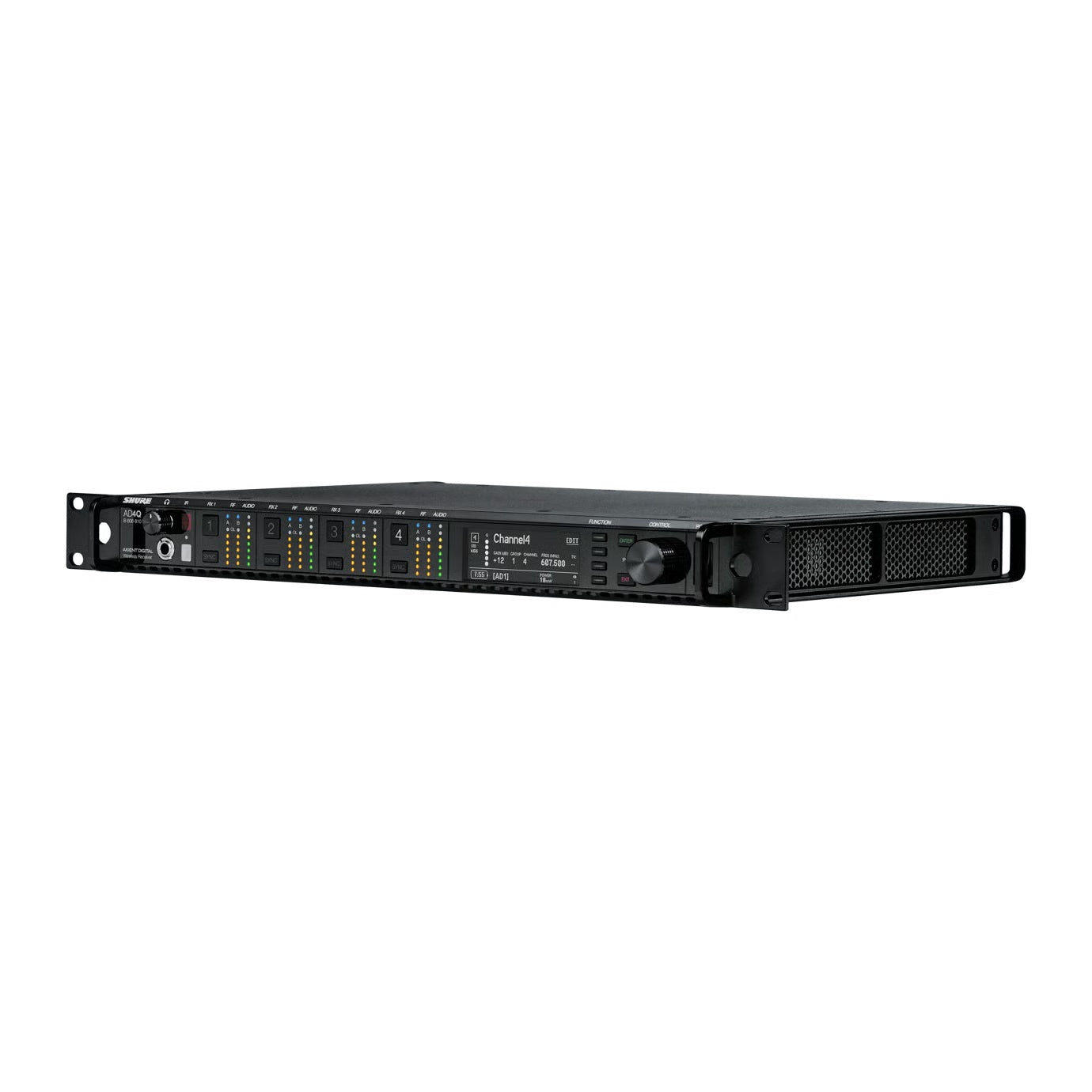 Shure AD4Q 4-Channel Axient Digital Wireless Receiver | Frequency: B (606-810 MHz), Accessories: US Power Supply