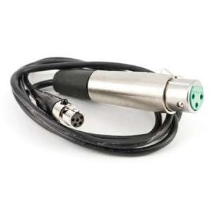 MC60 37-inch XLR to TA5F phantom power adapter cable coiled, showing nickel female XLR connector with green insert and black TA5F connector, Lectrosonics