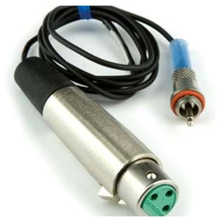 MCAXLRMIC-WP XLR to WP adapter cable, full product view showing nickel female 3-pin XLR connector with green insert and coiled black cable ending in blue-sleeved locking WP plug, Lectrosonics