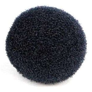 M119 lavalier mic replacement windscreen, front view of round black open-cell foam ball with textured porous surface on white background, Lectrosonics