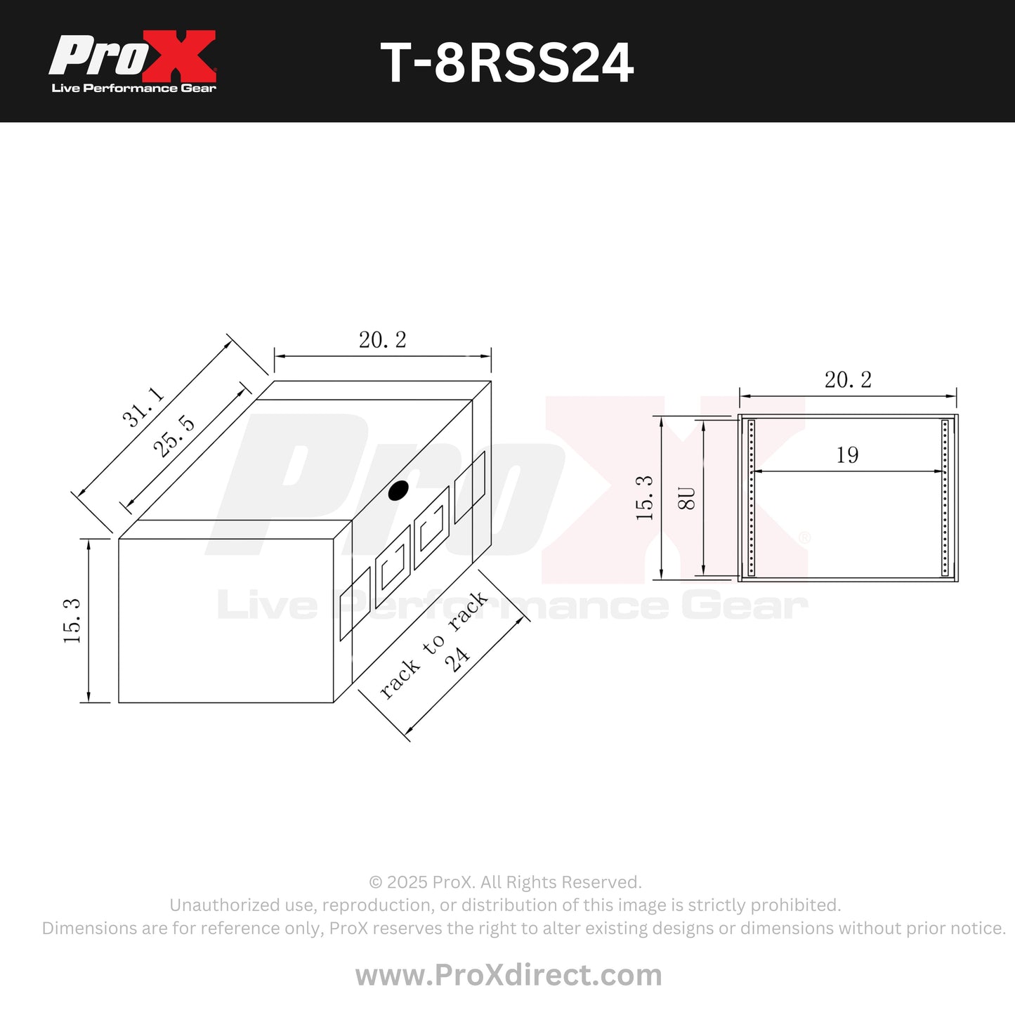 ProX T-8RSS24 8U Rack Mount ATA Flight Case 24 Inch Depth