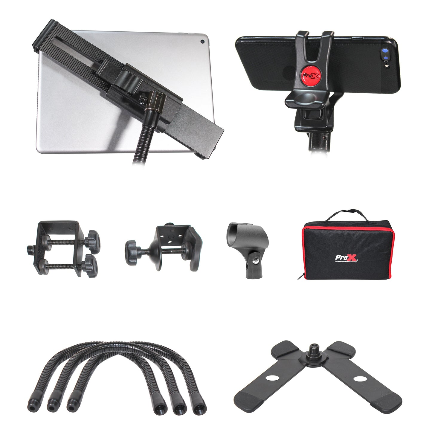 ProX Mobi Buddy Mobile Device Mounting Kit Hands-Free Stand Kit | Device Clip + Tablet Clamp (7.5 in - 11.5 in)