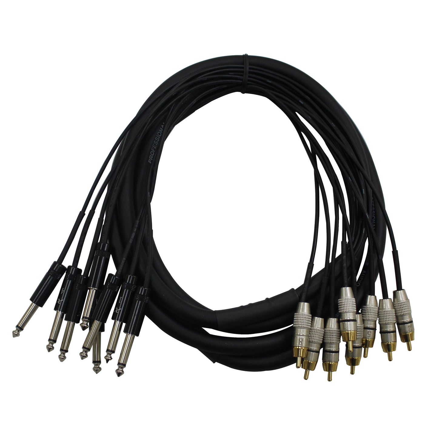 ProX 8-Channel Snake Cable Organized Multi-Channel Audio Run | 1/4 in TS Male | RCA Male | 10 Ft.