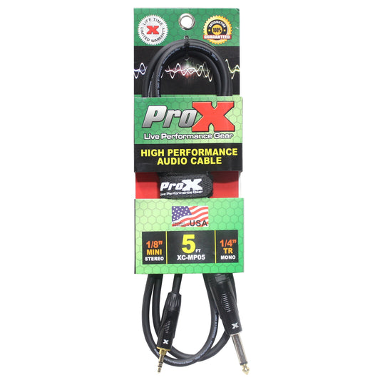 ProX Unbalanced TRS Mini to TS Audio Cable OFC With Metal Connectors | 5 ft