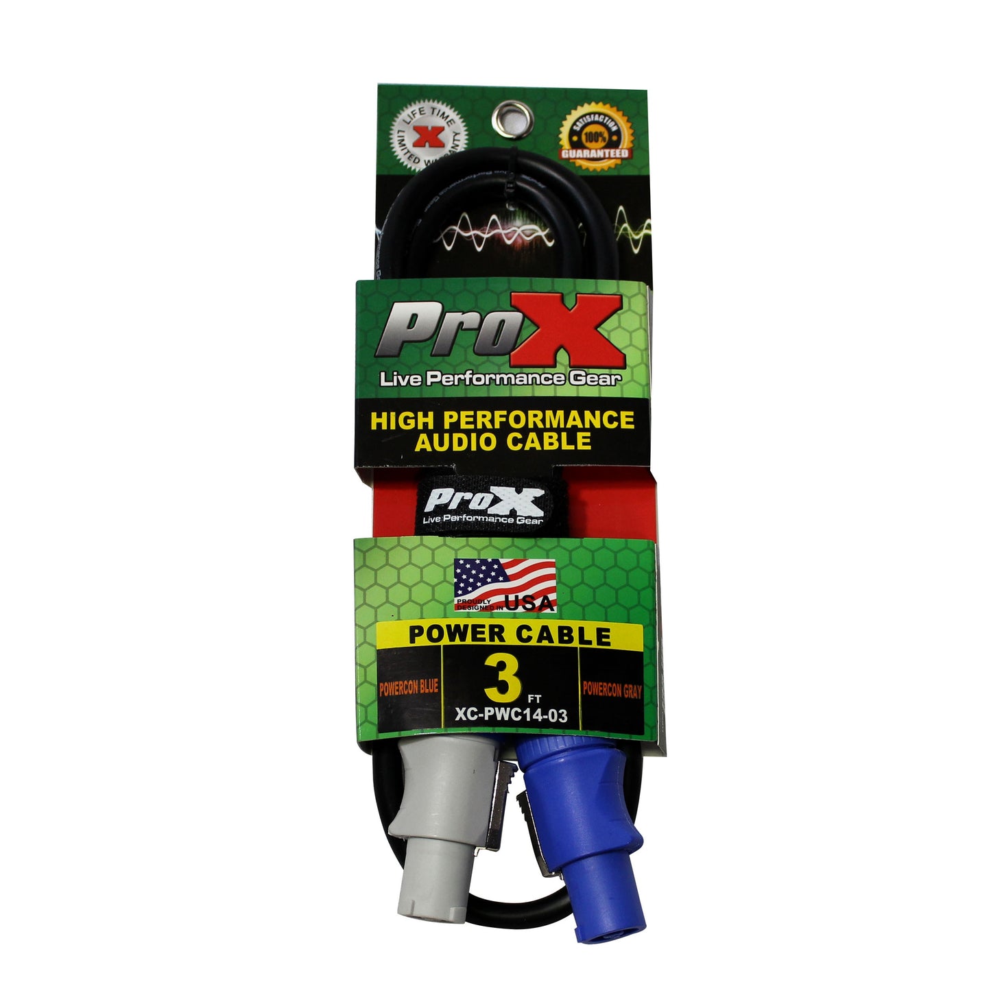 ProX PowerCON Compatible Link Cable Pure Copper Locking Power Cable | 14 AWG | 3 Ft.