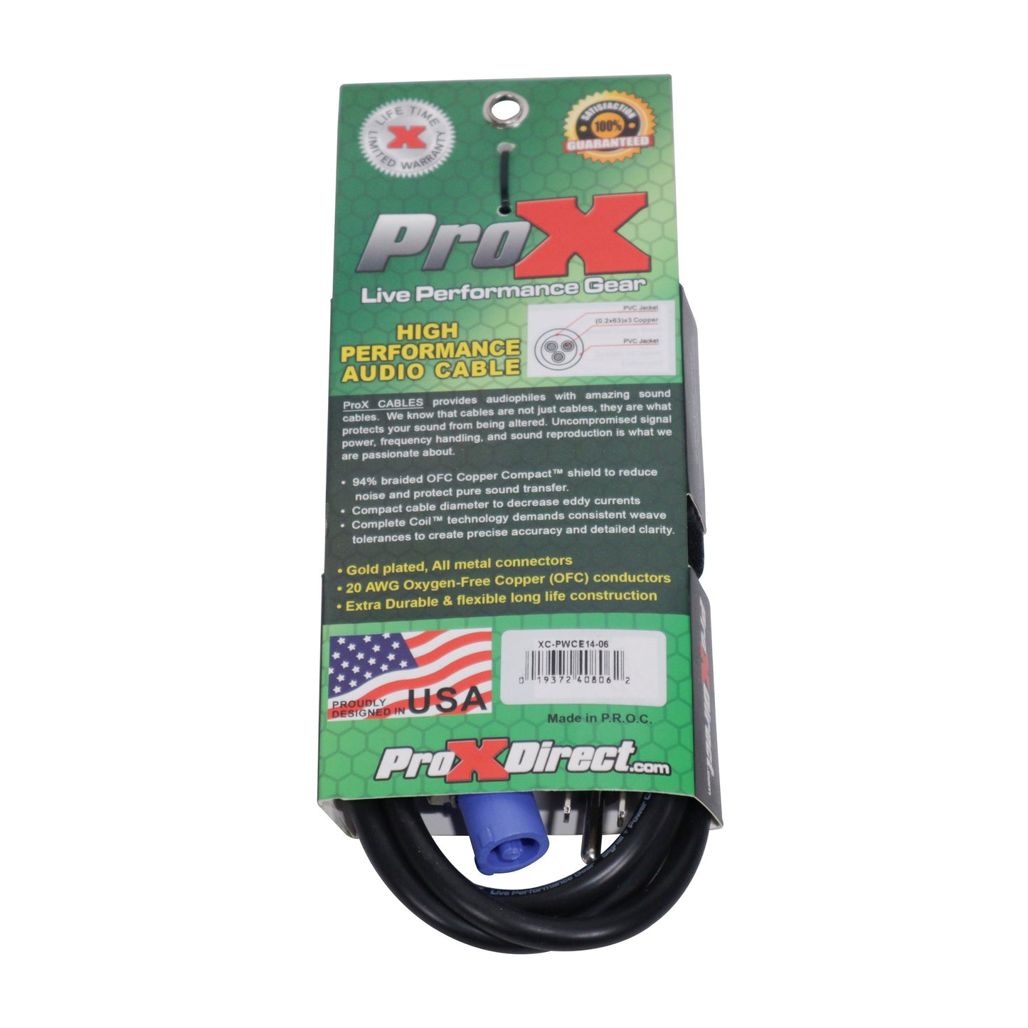 ProX PowerCON Compatible to Edison Power Cable 14 AWG Locking | 6 Ft.
