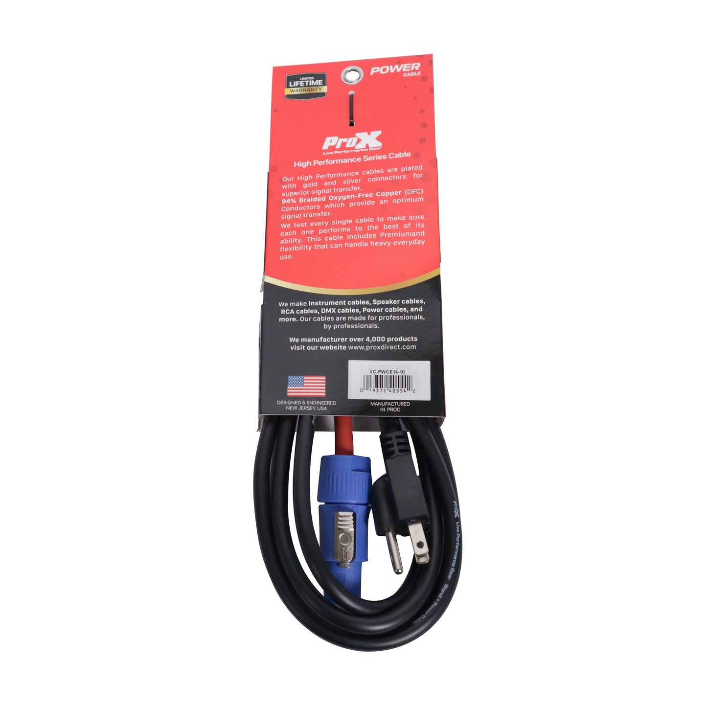 ProX PowerCON Compatible to Edison Power Cable 14 AWG Locking | 10 Ft.