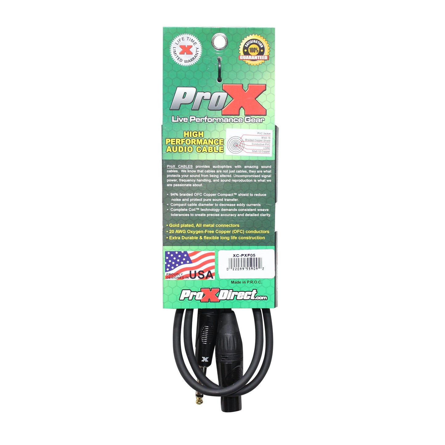 ProX 1/4" TS to XLR-F Audio Cable Unbalanced High Performance | 5 ft