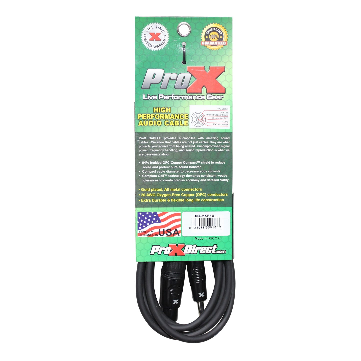 ProX 1/4" TS to XLR-F Audio Cable Unbalanced High Performance | 10 ft