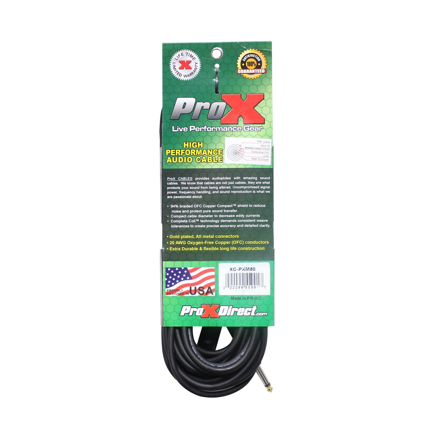 ProX 1/4" TS to XLR-M Audio Cable OFC Unbalanced Instrument Cable | 50 ft