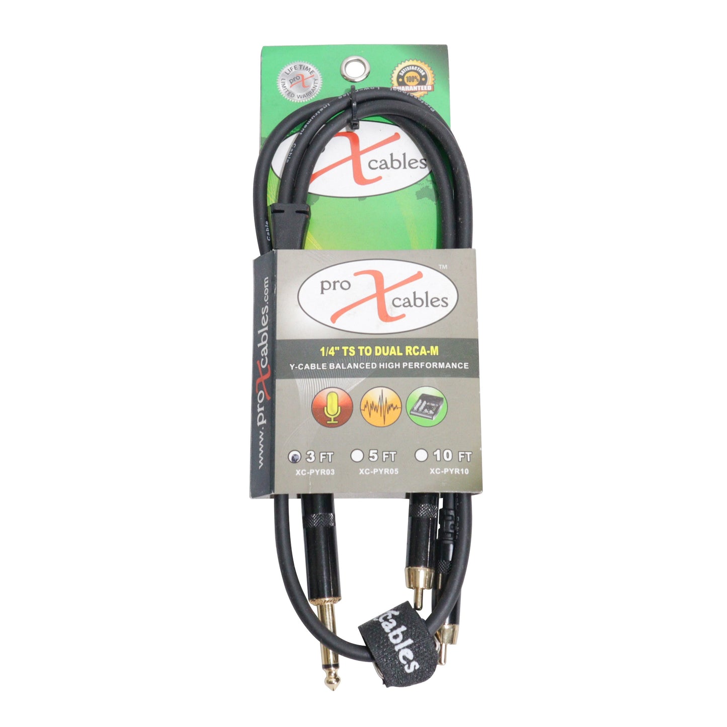 ProX 1/4" TS to Dual RCA Y Cable Unbalanced OFC Audio Y Cable | 3 ft