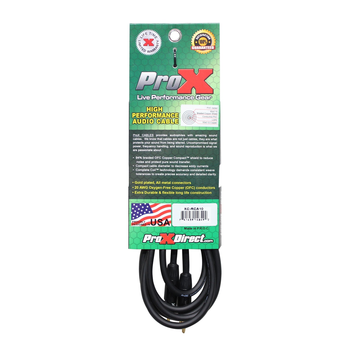 ProX RCA to RCA Audio Cable OFC Patch Cable For Live Sound | 10 ft