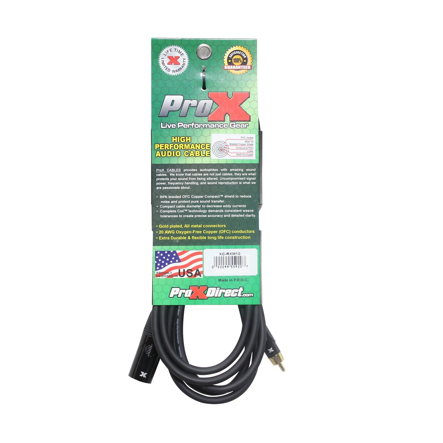 ProX XLR Male to RCA Male Audio Cable OFC Unbalanced Signal Cable | 10 ft