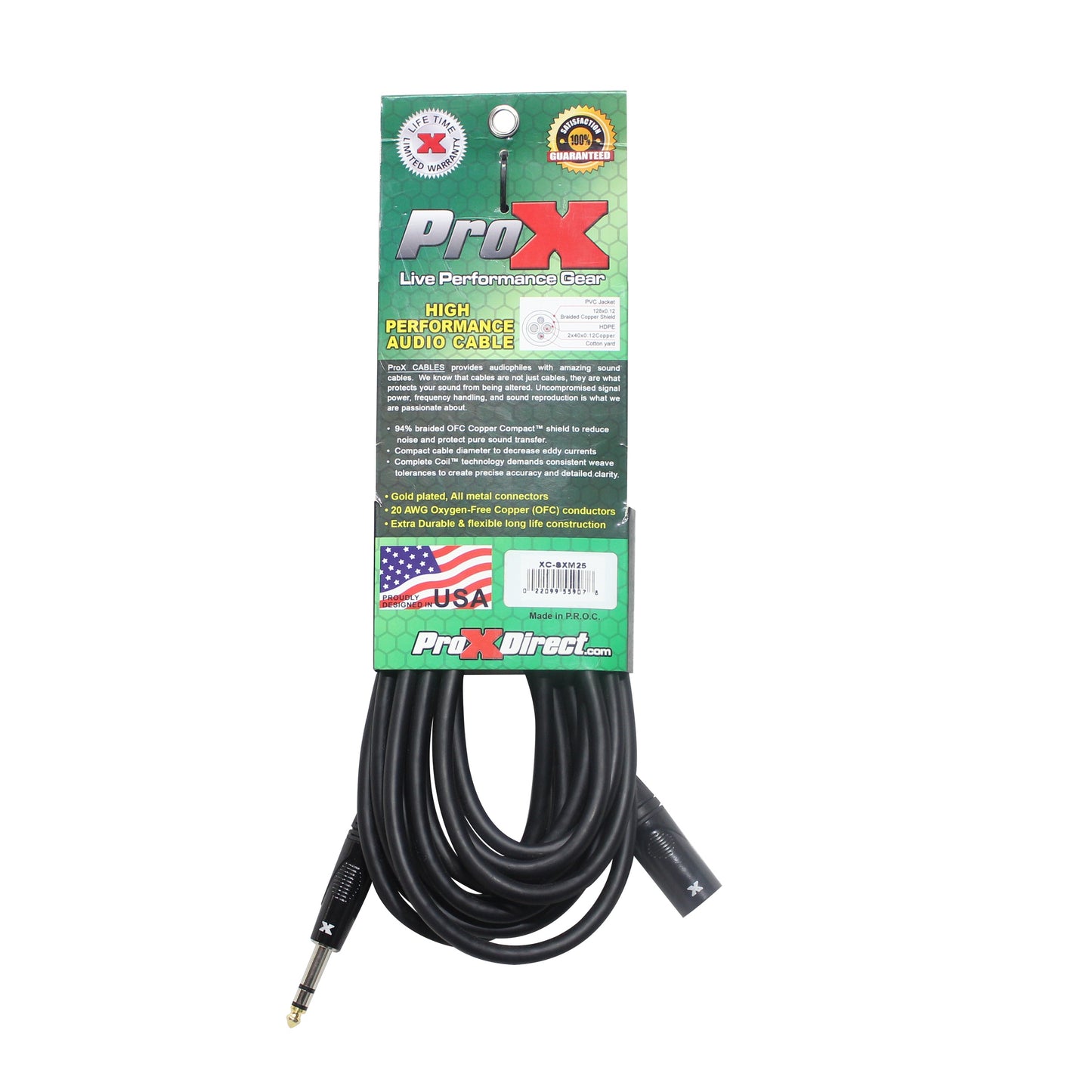 ProX XLR-M to TRS Balanced Audio Cables OFC High Performance Cable | 25 ft