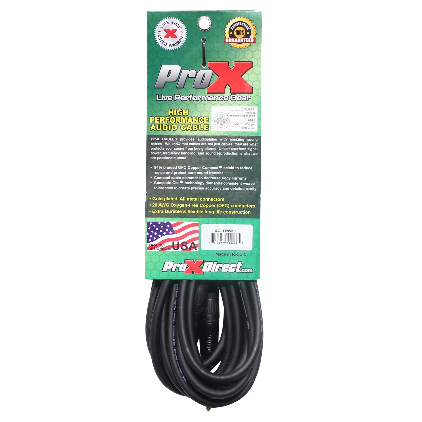 ProX XC-TRS Balanced 1/4" TRS-M to TRS-M OFC Audio Cable | 25 ft