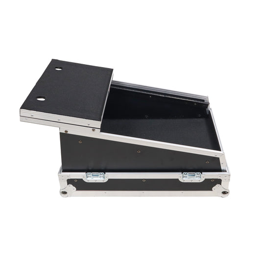 ProX 19" Slant Mixer Flight Case ATA Road Case With Laptop Shelf | 14U | Silver on Black
