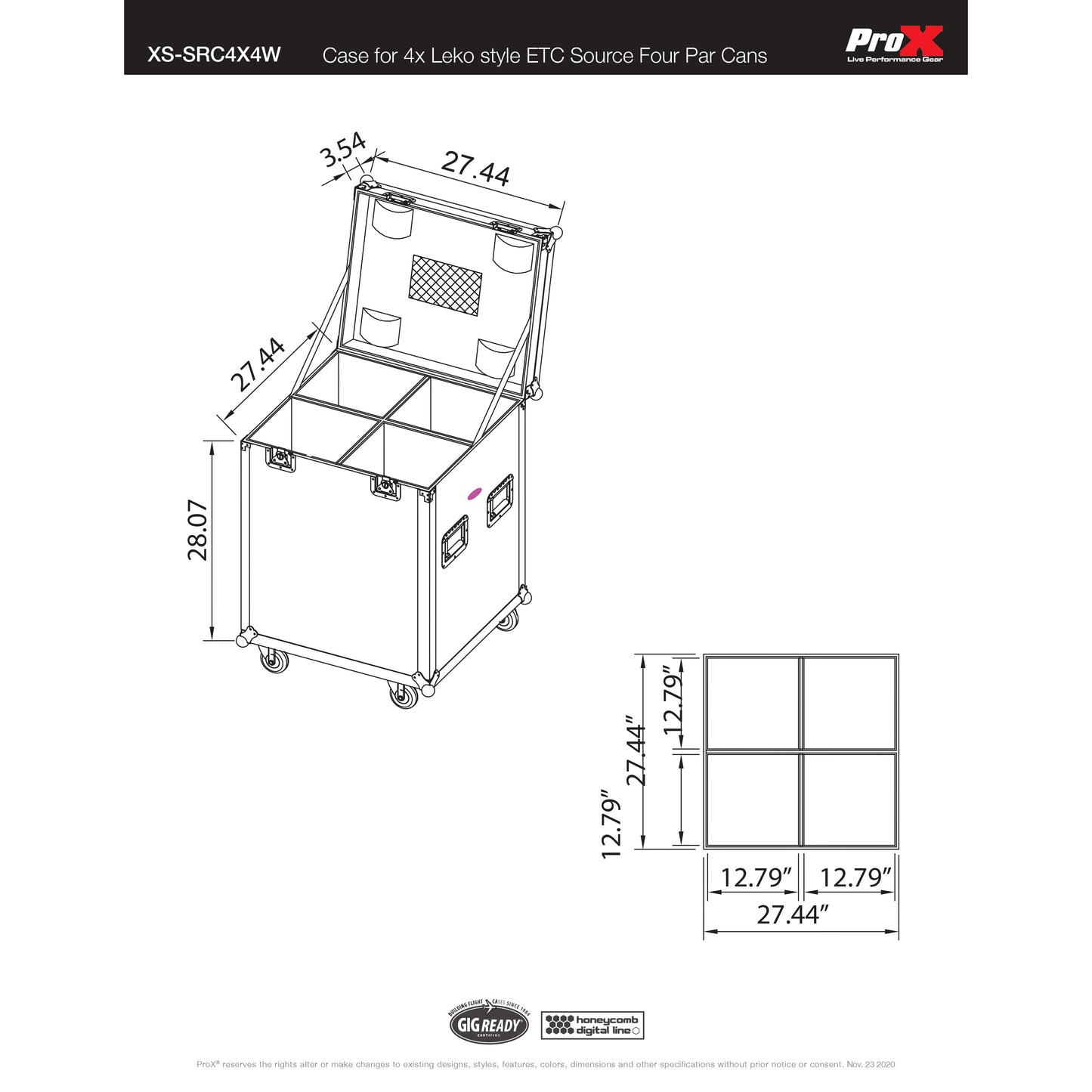 ProX XS-SRC4X4W ATA Road Case For Four ETC Source Four Fixtures