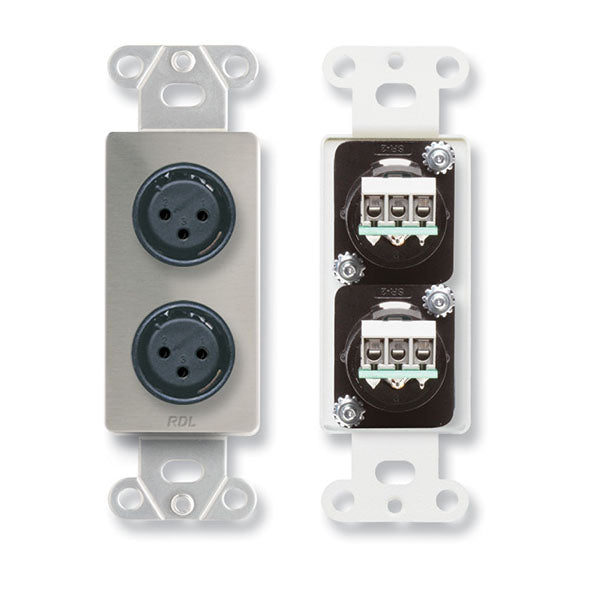 RDL DS-XLR2F Dual XLR 3-pin Female Jacks on Decora Wall Plate - Stainless Steel