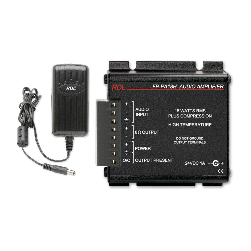RDL FP-PA18H 18 W Mono Hi-Temp Audio Amplifier - 8 ohm, with Power Supply