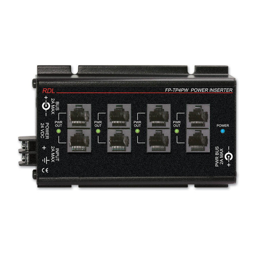RDL FP-TP4PW Power Inserter - Twisted Pair - Four sets of outputs - Signal loop-through