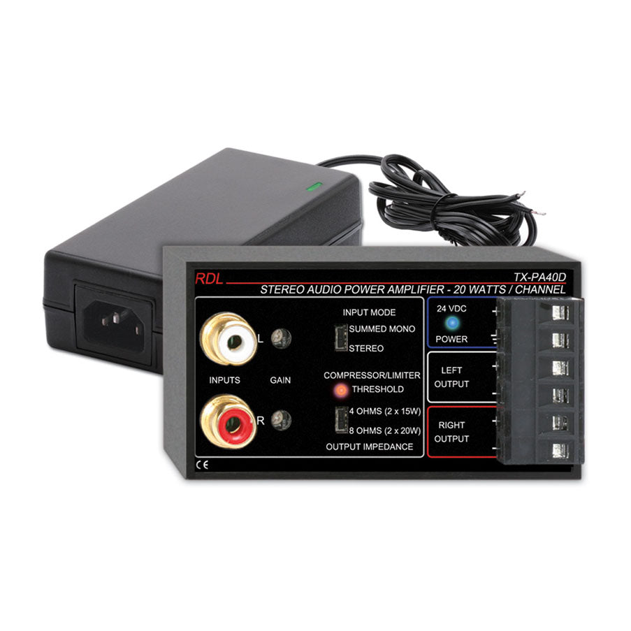 RDL TX-PA40D 40 W Stereo Audio Amplifier - 8 ohm, with Power Supply