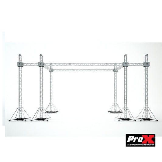 ProX Stage Roofing Truss System with Ground Support and Chain Hoists F34 Aluminum Complete Package | 30 ft W x 20 ft L x 23 ft H | With 7' Speaker Wings