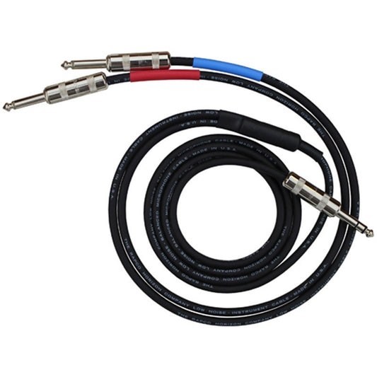 RapcoHorizon SG Series stereo guitar cable coiled with Y-split to two color-coded 1/4" plugs