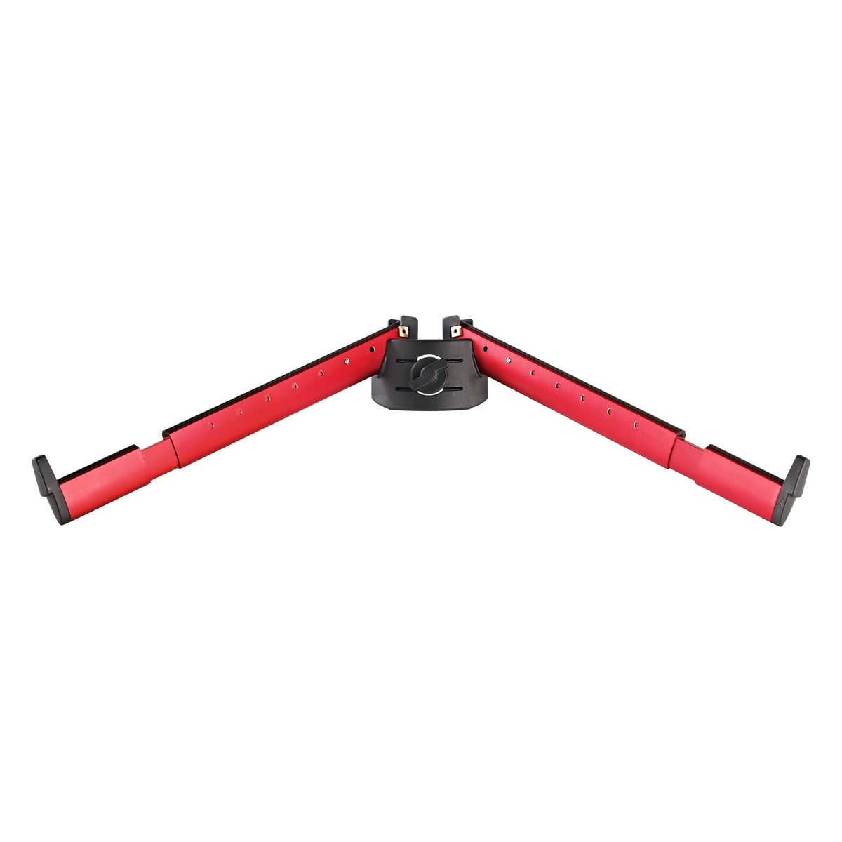 18866 Support Arm Set B front view of red anodised telescopic tilt arms with black centre mounting bracket and end stops for Spider Pro, K&M