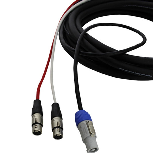 ProCo Sound EC5 cable detail showing red and white female XLR connectors and gray power output connector