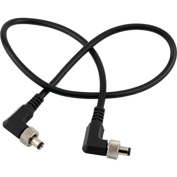 LZR to LZR 18 inch DC power cable overall view with right-angle connectors and knurled locking collars on both ends, Lectrosonics