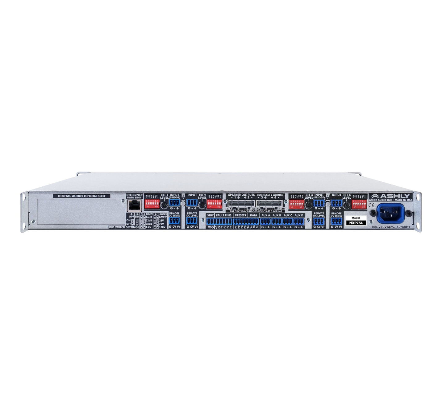Ashly nXp754d nXp Multi-Mode 4 x 75 Watt Power Amplifier with Dante back