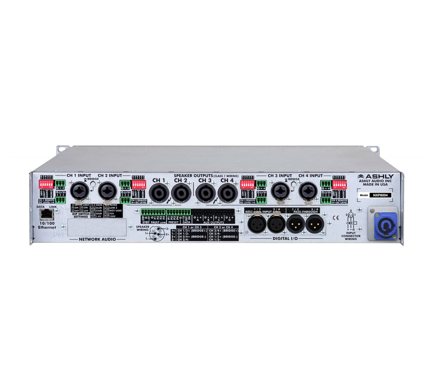 Ashly nXp8004d nXp Multi-Mode 4 x 800 Watt Power Amplifier with Dante back