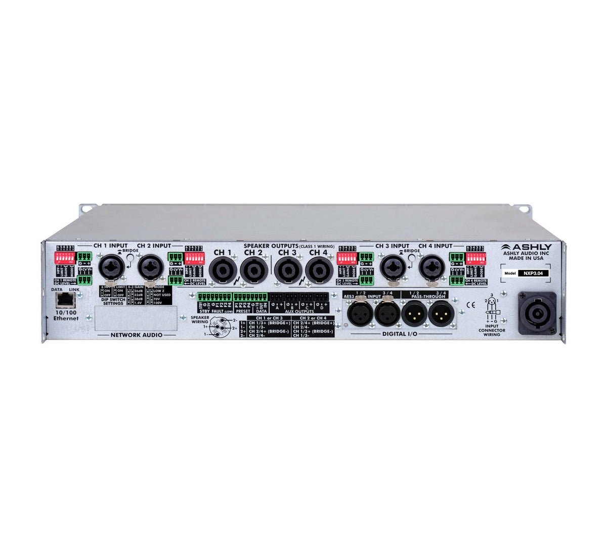 Ashly nXp3.04d nXp Multi-Mode 4 x 3000 Watt Power Amplifier with Dante back