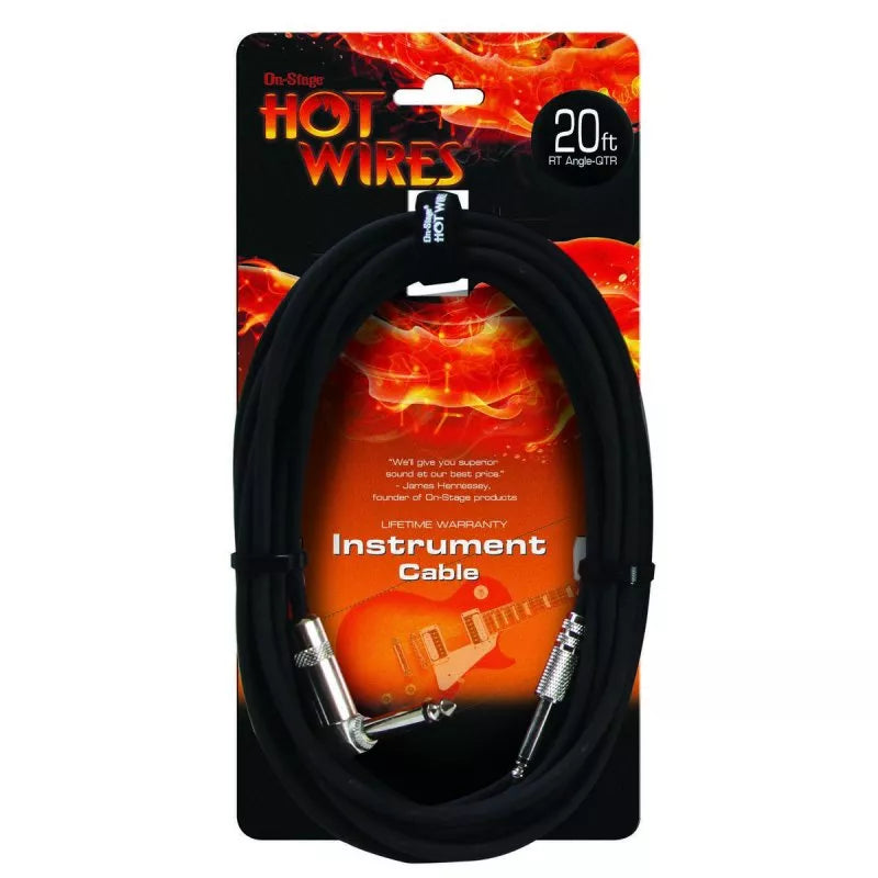 On-Stage TMP-IC-20R Instrument Cable (QTR Right Angle-QTR, 20')