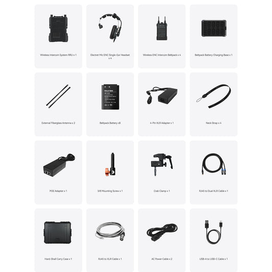 HOLLYLAND HL-Solidcom M1 Pro-4B-SH Full-Duplex ENC Wireless Intercom System (4 Beltpacks and Single-Ear Headsets)