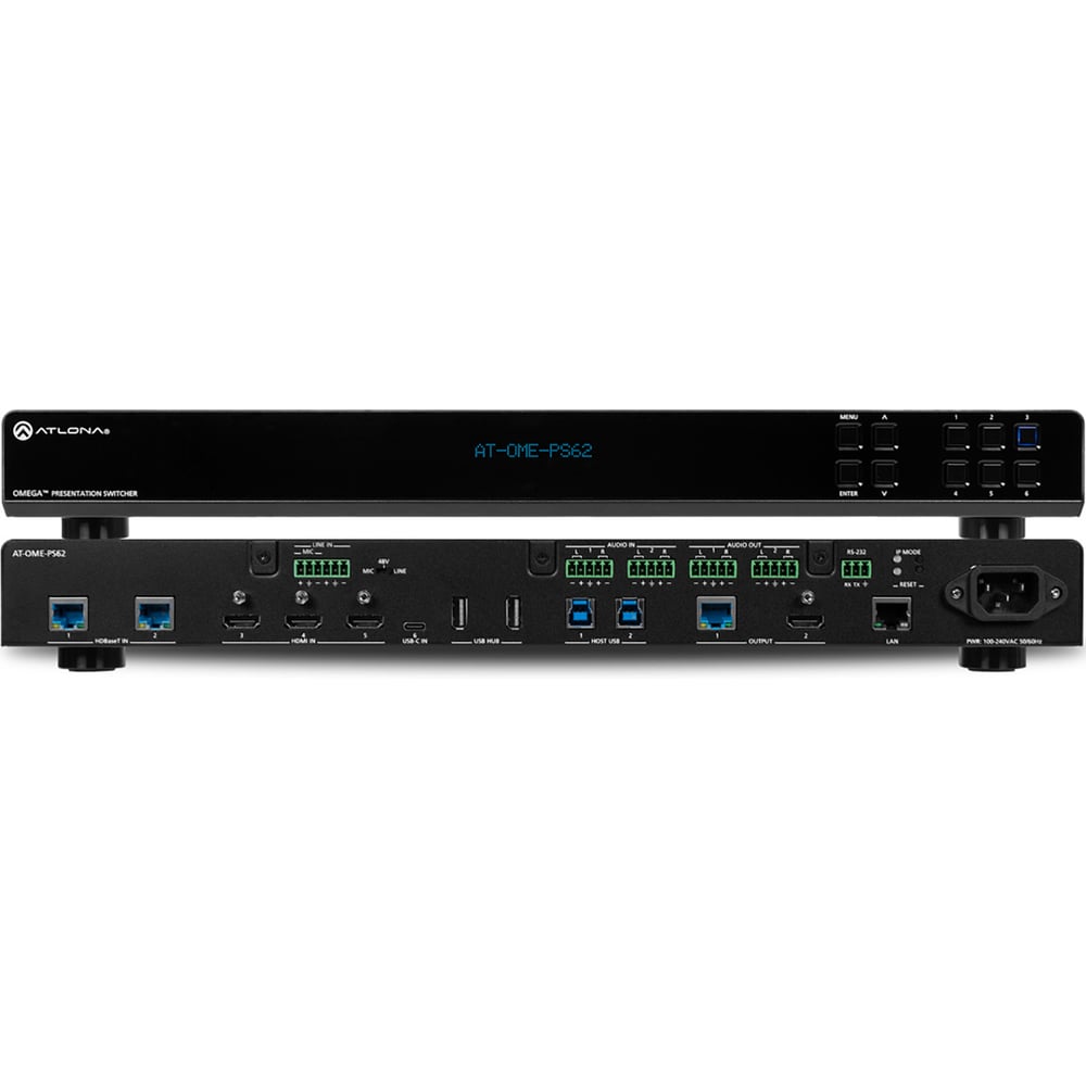ATLONA AT-OME-PS62 Omega 6X2 Matrix Switcher With 2X Hdbaset Inputs, 3X Hdmi Inputs,
