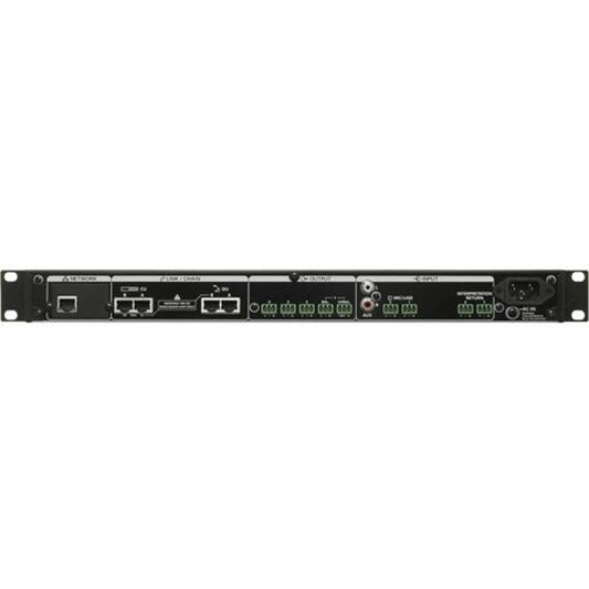 Audio-Technica ATUC-50CU rear panel showing network jack, link and chain ports, Euroblock outputs, RCA aux and AC inlet