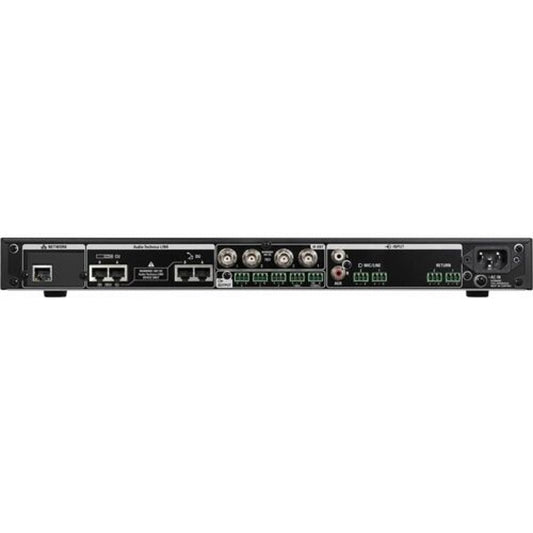 Audio-Technica ATUC-IRCU rear panel with network and link ports, BNC jacks, terminal blocks and AC inlet