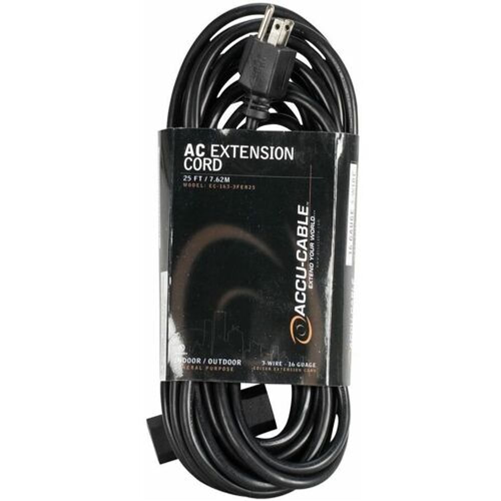 Accu-Cable EC163 Edison Extension Cable For AC Power Distribution | 3-fer | 25 ft
