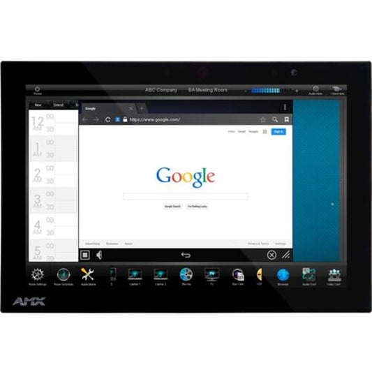 AMX MXD-1001-P Modero X Series G5 widescreen wall mount panel shown at slight angle with icon bar