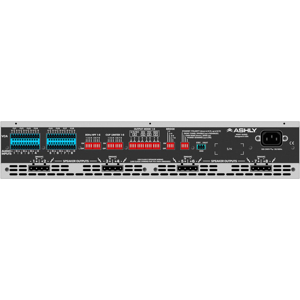 Ashly MA250.8 8-Channel Multi-Mode Power Amplifier, 8X250W At 2/4/8 Ohms And 70V/25V