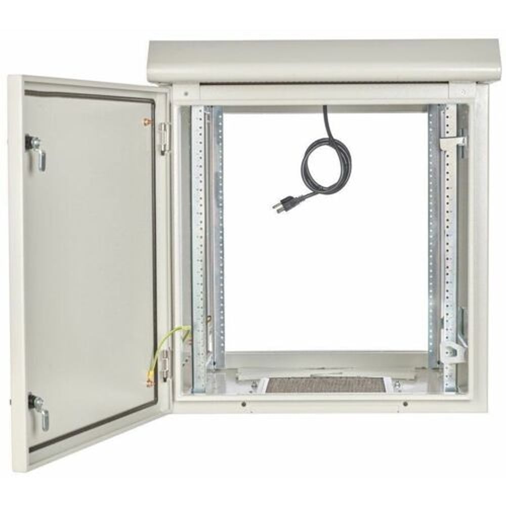TRIPPLITE SRN3RG12US Smartrack Industrial Enclosure - Nema 3R, Wall Mount, Metal, Locking, Hinged Back, Fan With Thermal Switch, 28 In. Depth, 12U, Gray