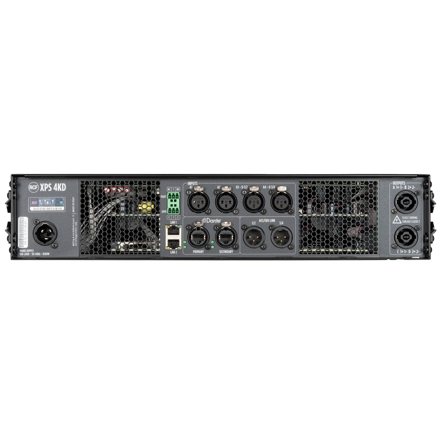 RCF XPS-4KD Class D Power Amplifier with DSP, RDNet Management, Dante-Equipped (4 X 1,000 W @ 4 Ω)