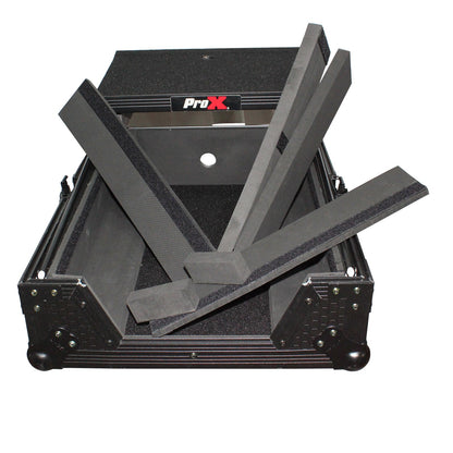 ProX ATA Flight Case for 12" DJ Mixers Honeycomb Road Case | Black | With Laptop Shelf
