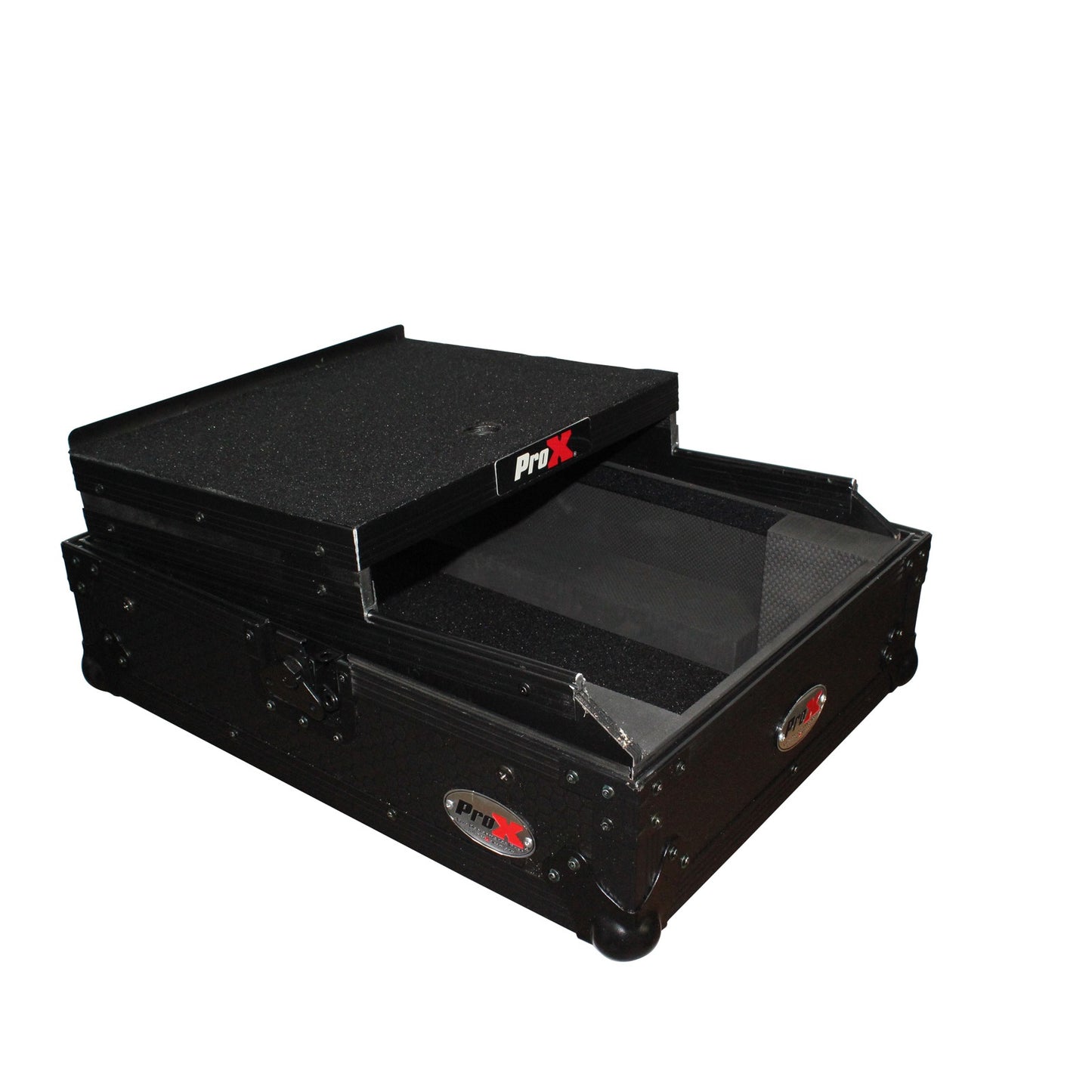 ProX ATA Flight Case for 12" DJ Mixers Honeycomb Road Case | Black | With Laptop Shelf